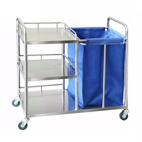 Carro Hospitalar 03 Planos Com Saco Lavanderia premium