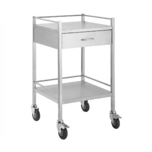 carrinho inox 2 bandejas com varanda 01 gavetas