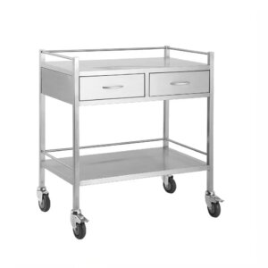 carrinho inox 2 bandejas com varanda 02 gavetas